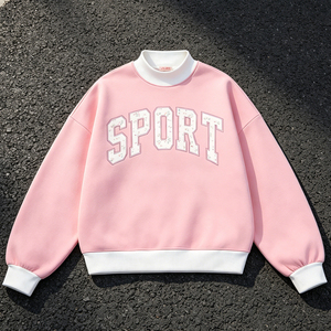 Sudadera Oversize Rosa Personalizada para Mujer, Cuello Alto, Suave, 100% Algodón French Terry con Apliques Bordados - Product Image 2