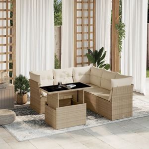 Divano da giardino Beige in PE Rattan con acciaio verniciato a polvere e vetro temperato resistente mobili da esterno - Product Image 1
