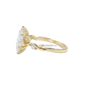 Anillo de Boda con Diamante de Laboratorio Corte Marquesa, Oro Sólido de 14K, Banda Trenzada con Diseño de Hojas, Anillo Minimalista de Moda - Product Image 2