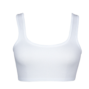 Camiseta sin mangas de punto acanalado blanco para mujer, cuello redondo, estilo minimalista, transpirable, corta, de poliéster y elastano - Product Image 2