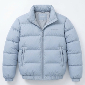 Blouson matelassé bleu clair pour homme, léger, col montant, fermeture éclair, veste d'hiver décontractée, streetwear, personnalisable - Product Image 2
