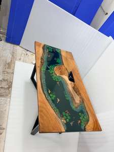 Plateau de table rectangulaire en bois d'acacia et résine époxy faite à la main, motif poisson, pour bureau, hôtel, salon - Plateau de table design poisson - Product Image 5