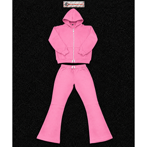 Conjunto Deportivo Rosa para Hombre, Sudadera con Cremallera Completa y Pantalones Acampanados, Conjunto de Dos Piezas, Ropa Deportiva Informal, Venta al Por Mayor Personalizada - Product Image 5