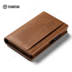 New người đàn ông cổ điển của da Pop Up Wallet RFID nhôm chủ thẻ ví