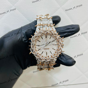 Montre Hip Hop Automatique de Luxe Unisexe en Acier Inoxydable Entièrement Sertie de Moissanite Glacée avec Lunette à Pointes et Fermoir à Boucle - Product Image 1