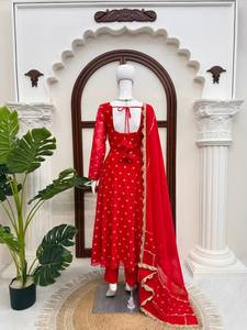 <b>Red</b> Banarasi Heavy Embroidered Anarkali Suits & Gown Full Sleeve Maxi Dress Chinon <b>Silk</b> Quick Dry Feature for Women Party Wear - Product Image 6