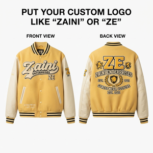 เสื้อแจ็คเก็ตวาร์ซิตี้ ZAINI 420 GSM ผ้าฝ้ายโพลีเอสเตอร์พรีเมียม ขนแกะกันลม คอตั้ง สไตล์ไฮสตรีท สีเบจ แขนเสื้อสีขาว - Product Image 1
