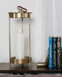 <b>Brass</b> <b>Lantern</b> Candle Holder with Glass Panel and Ring Handle for Home Decoration - Product Image 1