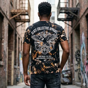 เสื้อยืดผู้ชายแบบสั่งทำพิเศษ OEM ผ้าฝ้าย 100% ล้างสีขาวลายกราฟิก สไตล์วินเทจ ล้างสีแบบแอซิด สตรีทแวร์ ลายสาดสีดำ - Product Image 4