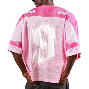 Camiseta de fútbol americano de malla extragrande para hombre, cuello en V, hombros caídos, manga extendida, estilo urbano, personalizable - Product Image 5