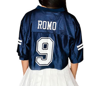 Camiseta Deportiva Corta Azul de Fútbol Americano para Mujer con Estrella de Diamantes de Imitación en la Manga, Estilo Oversize, Malla Transpirable, Top Deportivo, Servicio OEM de Impresión Personalizada - Product Image 4