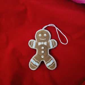 Handmade Embroidered Velvet Gingerbread Man Hanging <b>Ornament</b> Traditional Textile Eco-Friendly High Quality <b>Small</b> Christmas - Product Image 5