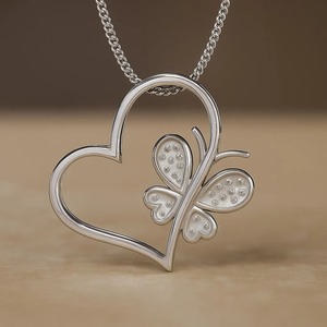 Nuevo Collar de Oro de 14k con Diamante Cultivado en Laboratorio en Forma de Corazón y Mariposa, Joyería de Mediados de Siglo, Regalo para Mejores Amigas, Bodas y Aniversarios para Mujer - Product Image 2