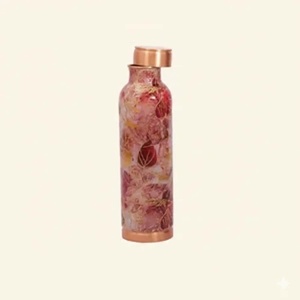 ขวดน้ำทองแดงพิมพ์ลายมินิมอล ดีไซน์ลายดอกไม้ พกพาสะดวก พร้อมฝาปิด - Product Image 1