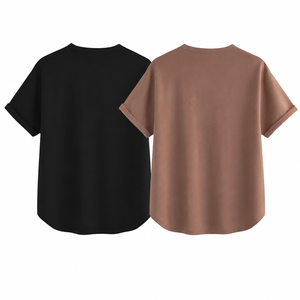 Camiseta de punto para mujer, talla grande, corte ajustado, cuello redondo, hombros caídos, 100% algodón, transpirable, color liso, informal, para primavera, con efecto fruncido y tie-dye - Product Image 2