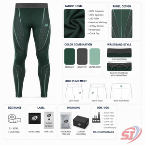 <b>Men</b>’s Gym <b>Compression</b> <b>Leggings</b> Custom Hex Print Running Fitness Tights Quick Dry Breathable OEM Wholesale Emerald Stealth - Product Image 3