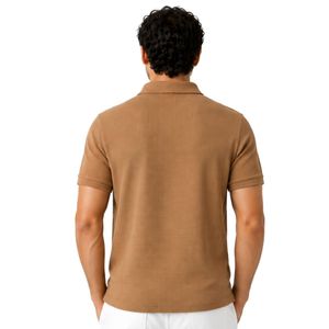 Men Customized Camel Brown <b>Waffle</b> Knit Quarter Zip Polo <b>Shirt</b> with Vertical Stripe Design Breathable Casual Golf Tennis Polo Top - Product Image 2