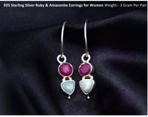 Boucles d'oreilles en argent sterling 925 avec rubis et amazonite pour femmes - Product Image 5