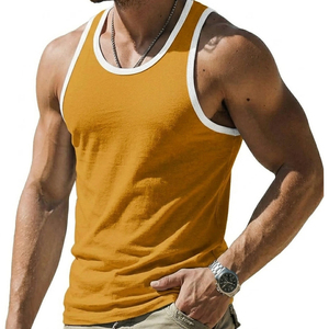 Custom Brand Men's Fitness Tank Top Contrast Color Muscle Tee Slim Fit Bodybuilding Workout <b>Vest</b> Wholesale Tank Tops For Men - Product Image 5