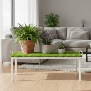 Soporte Metálico para Plantas con Césped Verde, Porta Macetas Decorativo para Balcón, Jardín y Hogar, Incluye Tapete de Césped Artificial - Product Image 1