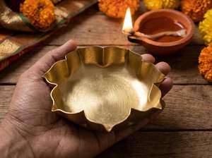 <b>Golden</b> Lotus Urli Bowl Decorative for Floating Candles Home Decor Festive Crafts Diwali and <b>Wedding</b> <b>Decoration</b> - Product Image 5