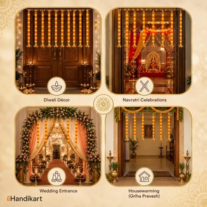 Guirnalda de Flores Artificiales de Plástico Ecológico para Decoración de Bodas Indias Tradicionales, Campanas, Guirnaldas de Flores para el Festival Diwali, Decoración del Hogar - Product Image 5
