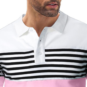 Polo de Manga Larga para Hombre, con Bloques de Color, Rayas Rosa, Blanco y Negro, Estilo Casual, Tejido de Punto, Corte Regular 2027 - Product Image 2