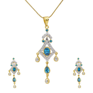 Blue Topaz <b>Necklace</b> Set 22K Gold Plated Pendant Jewelry Crystal Pendant <b>Necklace</b> and Earrings Bridal <b>Statement</b> Jewelry - Product Image 2