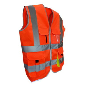 Chaleco de Seguridad Naranja de Alta Visibilidad con Franjas Reflectantes, Cierre de Cremallera, Múltiples Bolsillos, Unisex, Tejido de Poliéster - Product Image 5