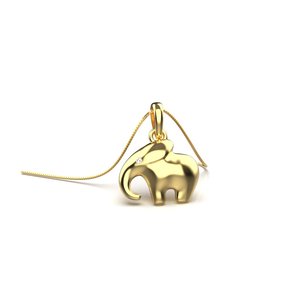 Yellow Gold <b>Elephant</b> Pendant With Round Brilliant Cut Diamond Cute Style Unisex Jewelry - Product Image 1
