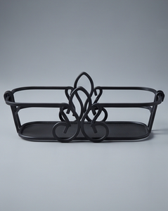 Custom Black Metal <b>Rectangular</b> Wire Storage <b>Basket</b> Scroll Center Handle Decorative Holder Modern Stand - Product Image 1