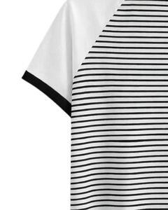 เสื้อยืดแร็กแลนลายทางขาวดำแบบกำหนดเองสำหรับผู้ชาย ผ้าฝ้ายลำลอง เสื้อยืดฤดูร้อน แขนเสื้อตัดกัน คอกลม ผู้ผลิตและจำหน่าย OEM - Product Image 5