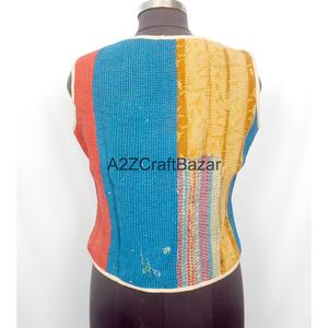 100% Cotton Breathable Floral Printed <b>Kantha</b> Waistcoat Women Handmade Unique Spring Summer Autumn Winter Sleeveless Vest Button - Product Image 4