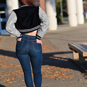 Womens Varsity Crop Jacket Royal Blue <b>Maroon</b> Letterman Style Bomber <b>Coat</b> Faux Leather Sleeves Casual Outerwear Ladies Fashion - Product Image 6