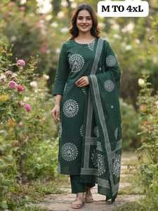 NOIIR PIGEON Ensemble de costume 3 pièces en coton imprimé de qualité export pour femmes |   Vêtement ethnique fait main pour le cou, séchage rapide, sans plis - Product Image 2