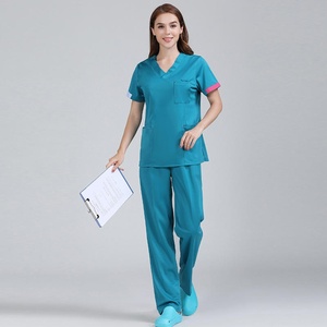 Unisex Navy <b>Blue</b> V-Neck <b>Scrub</b> Tops Short Sleeve Long Sleeve Hospital Uniforms Cotton Polyester Woven <b>Scrubs</b> for Doctors Nurses - Product Image 4