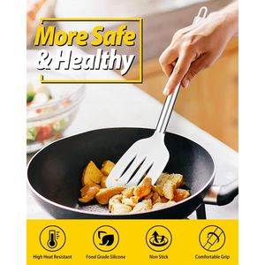 Set di 4 Utensili da Cucina in Silicone Senza BPA, Spatole Grandi Antiaderenti Resistenti al Calore, Cucchiai Forati, Set di Strumenti da Cucina - Product Image 5