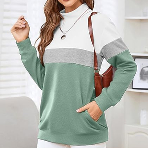 Wholesale Women's Casual Long Sleeve Crewneck Sweatshirts Loose Fit Pullover Pockets Mock Neck Winter Front - Product Image 2