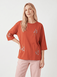 Bmama <b>Red</b> Embroidered Blouse Womens Casual 3/4 Sleeve Loose Fit <b>Top</b> Wholesale - Product Image 4