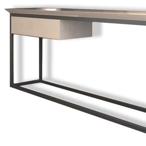 Escritorio Moderno Minimalista para Pasillo con Base de Hierro Oscuro y Superficie con Aspecto de Piedra Clara, Mueble para Entrada de Sala de Estar - Product Image 1