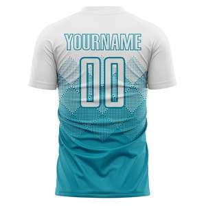 Camiseta de Fútbol Personalizada Blanca y Verde Azulado, Uniforme de Equipo, Camiseta Deportiva de Manga Corta con Nombre y Número - Product Image 3