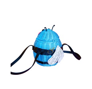 Cesta de Almacenamiento de Mimbre con Forma de Abeja, Linda Cesta de Regalo Tejida en Forma de Abeja Azul, Caja Decorativa de Mimbre con Correa - Product Image 3
