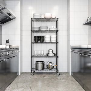 Ripiano di stoccaggio in metallo regolabile a 5 livelli resistente 90x45x180cm acciaio verniciato a polvere nera ripiano autoportante per Garage a casa - Product Image 5