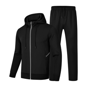 Ensemble de survêtement gris à capuche pour homme, manches longues, fermeture éclair, couleur unie, décontracté, respirant, coupe régulière, pour l'automne - Product Image 6