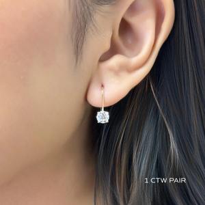 Pendientes de Oro de 14K y Plata de Ley con Diamante Cultivado en Laboratorio de 1CT, Engaste de Garras, Tipo Leverback, Clásicos Colgantes, Certificados IGI, Finos - Product Image 6
