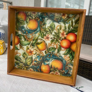 Plateau en bois imprimé résistant aux intempéries pour patio extérieur, idéal pour les réceptions en jardin, plateau de service en gros - Product Image 1