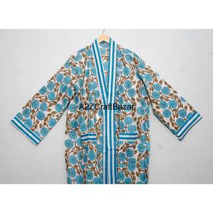 Kimono Tradicional con Estampado Floral, 100% Algodón, para Mujer, Verano, Cuello en V, Largo Completo, Manga Tres Cuartos, Cierre con Cordón - Product Image 2