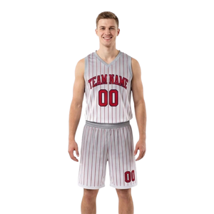 Conjunto de uniforme de baloncesto personalizado para hombre, camiseta sin mangas con cuello en V, pantalones cortos a juego con número y nombre, secado rápido, ecológico, 100% - Product Image 1