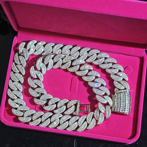 Iced Out Cuban Link Chain <b>Necklace</b> Hip Hop Diamond Jewelry White Gold Finish Luxury <b>Statement</b> Chain For Men Women - Product Image 3