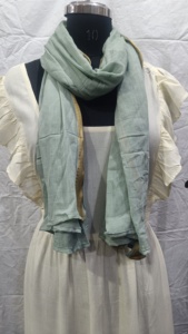 Élégant foulard vert pastel, paréo, sarong, avec bordure en dentelle fine dorée, élégant, doux, léger, pour l'été, écharpe de cou tendance - Product Image 5